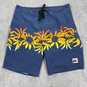Quiksilver Highline Board Shorts Mens 30 Blue Floral 4 way Stretch Beach Swim